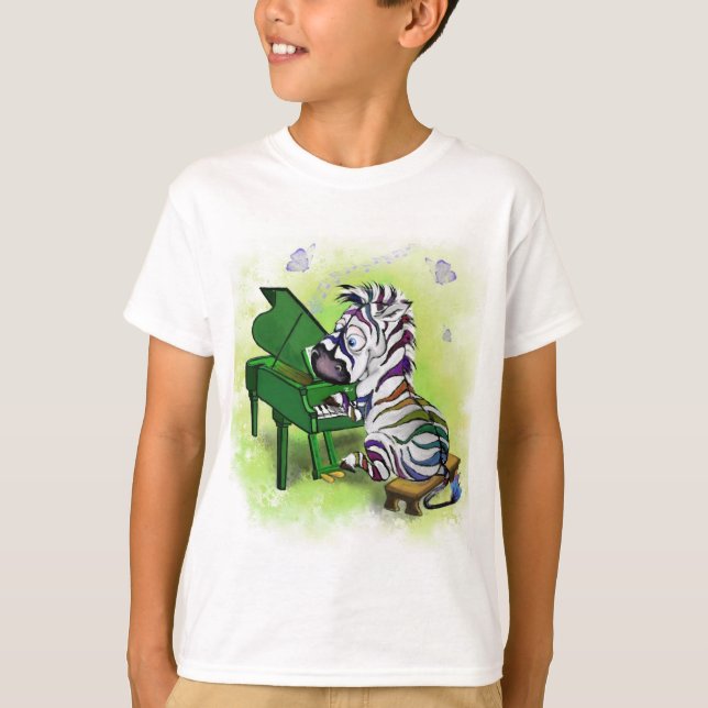 Little Zebra Piano Player Kids T-Shirt (Devant)