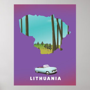 Lituanie Carte illustrée affiche de voyage