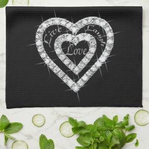Live Laugh Love Diamond Hearts Serviette de cuisin