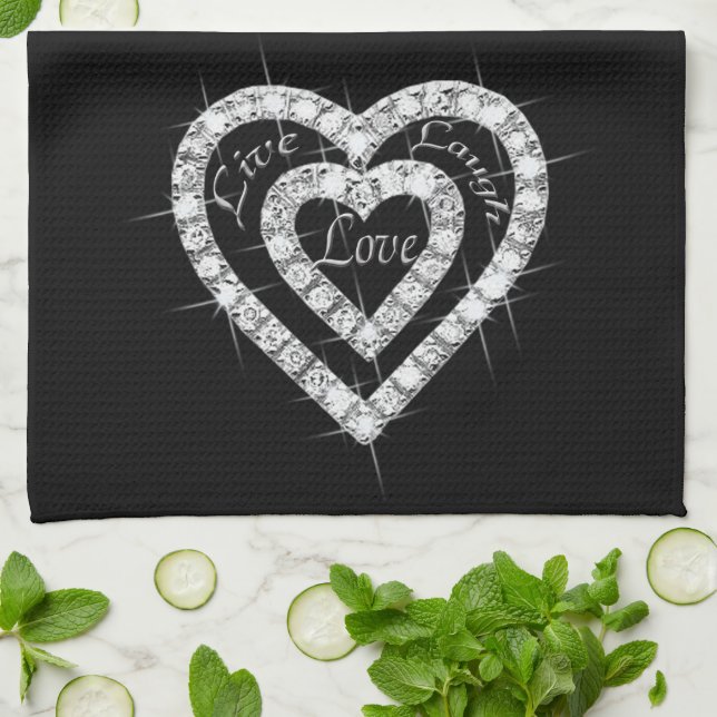 Live Laugh Love Diamond Hearts Serviette de cuisin (Plié)