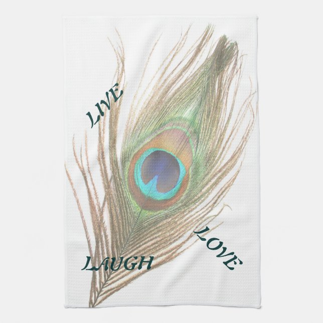 Live Laugh Love Peacock Feather Cuisine Serviette (Vertical)