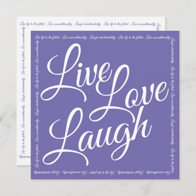 Live Love Laugh Elegant White Script Purple Card (Devant / Derrière)