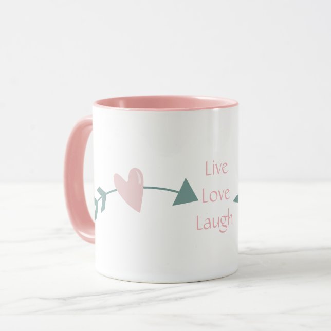 Live Love Rire Mug Avec Coeur Et Flèche (Devant gauche)