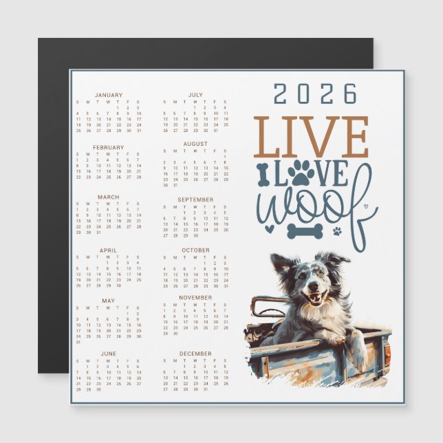 Live Love Woof Dog Calendar (Devant / Derrière)
