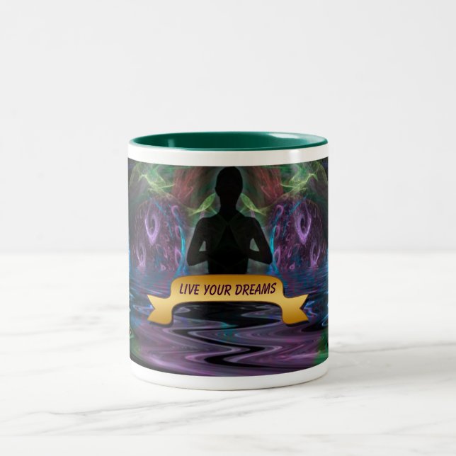 Live Your Dreams Yoga Fractal Art Affirmation Mug (Centre)