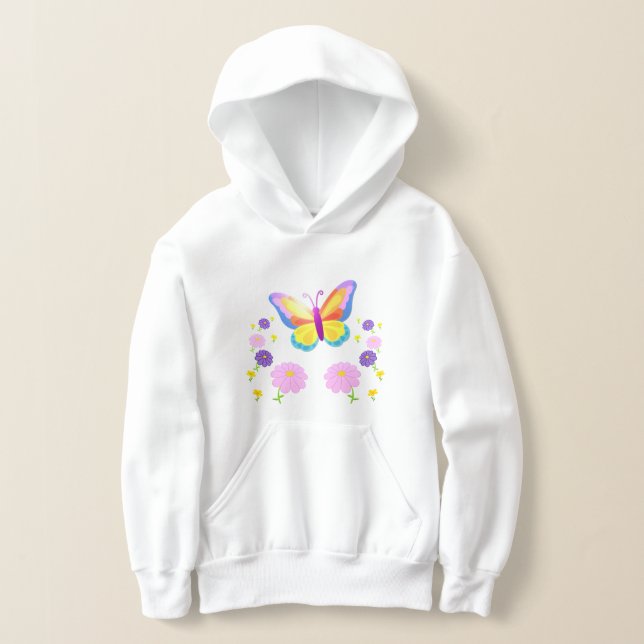 Lively Butterfly and Flowers Kids' Hoodie (Poser)