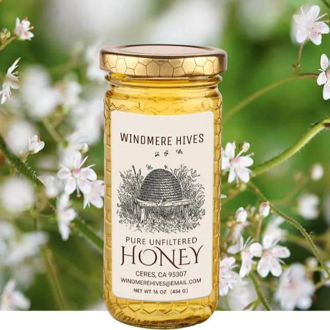 Livraison de miel Vintage Skep Étiquette ivoire (Créateur téléchargé)