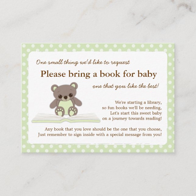 Livre Baby shower vert Teddy Insérer une carte de  (Devant)