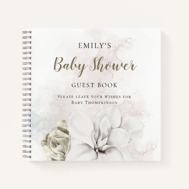 Livre blanc Floral Genre Neutre Baby shower Guest  (Devant)