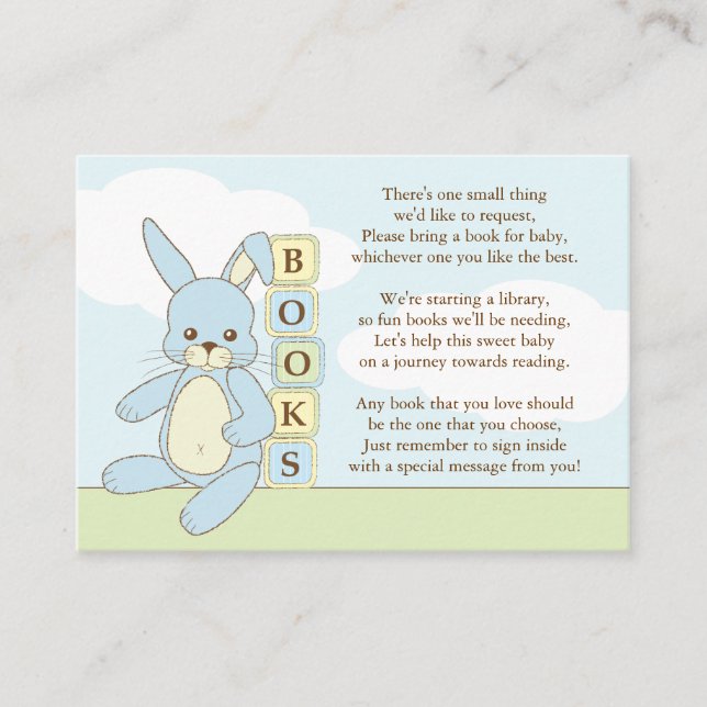 Livre de Baby shower Bunny Bleu Insérer une carte  (Devant)