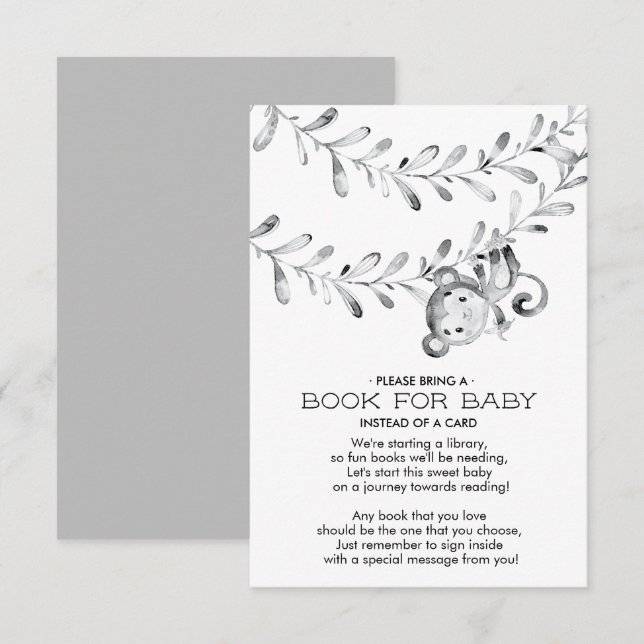 Livre de Baby shower Neutre de singe pour la carte (Devant / Derrière)