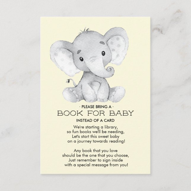 Livre de Baby shower neutre éléphant pour carte bé (Devant)