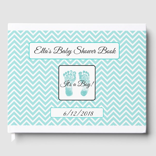 Livre de Baby shower Turquoise personnalisé Chevro (Recto)