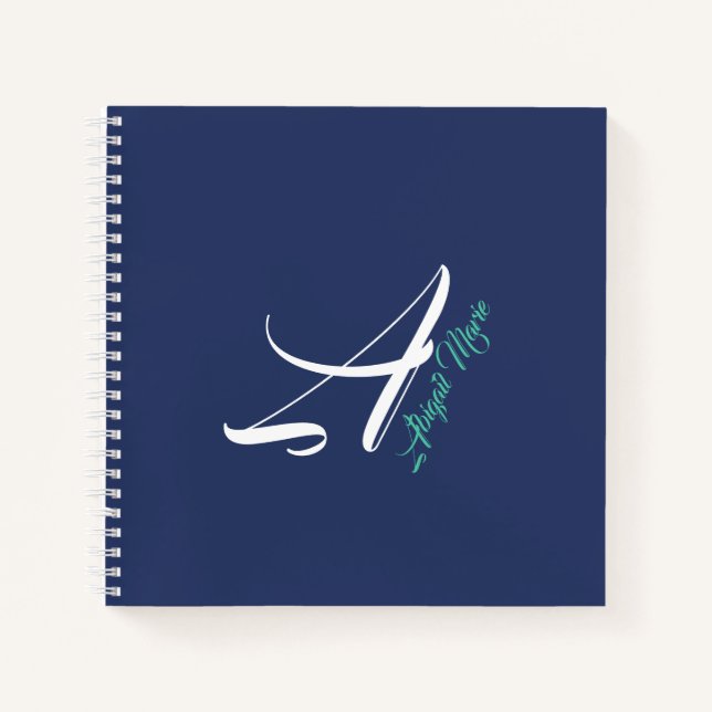 Livre de croquis de Monogramme bleu marine et vert (Devant)