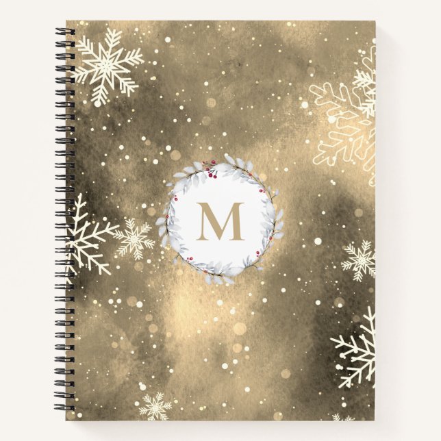 Livre de croquis Gold Red Christmas Wreath Monogra (Devant)