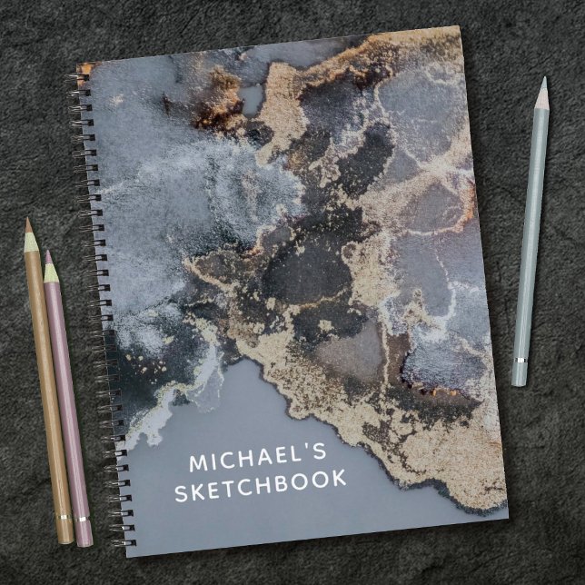 Livre de croquis personnalisé de l'artiste du marb (A cool grey and black marble sketch book.)