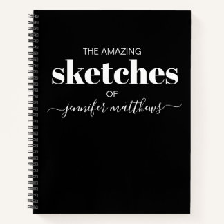 Livre de croquis personnalisé noir blanc Votre nom
