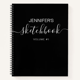 Livre de croquis personnalisé noir blanc Votre nom