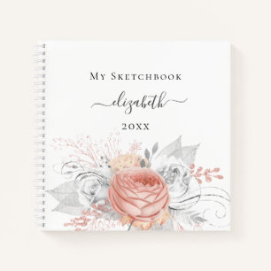 Livre de croquis rose or floral argent feuillage b