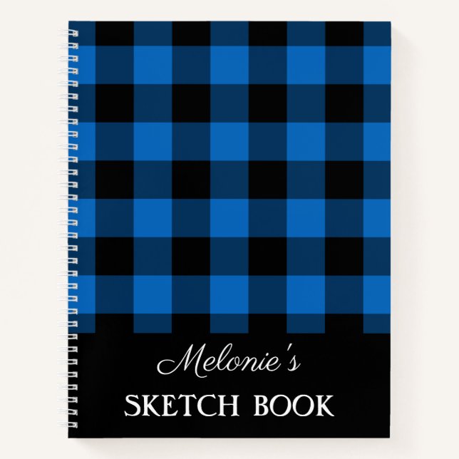 Livre de croquis Russe Blue Buffalo Plaid Monogram (Devant)