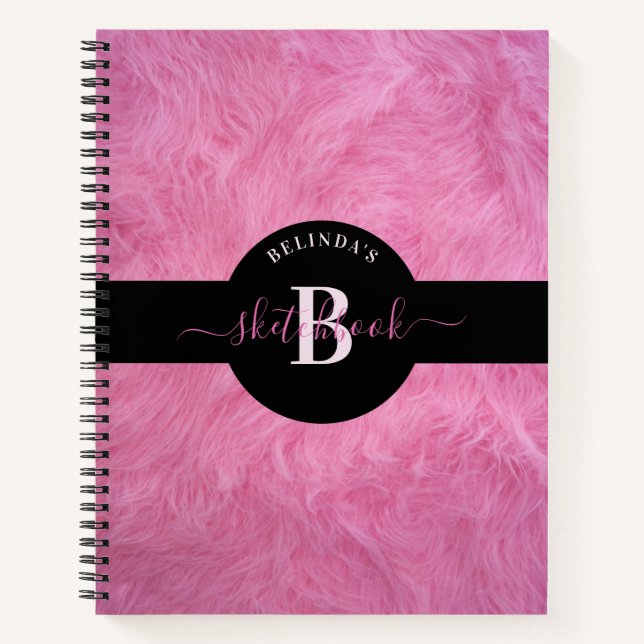 Livre de croquis tendance Faux Rose Fur Girly Mono (Devant)