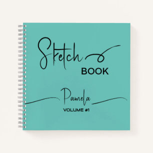 Livre de croquis Votre nom Script Turquoise Bleu