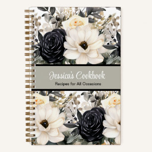 Livre de cuisine personnalisé avec fleurs en noir
