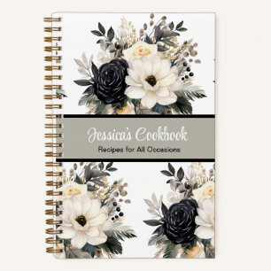 Livre de cuisine personnalisé avec fleurs en noir