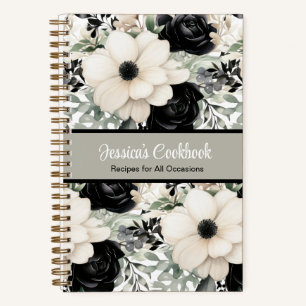 Livre de cuisine personnalisé avec fleurs en noir