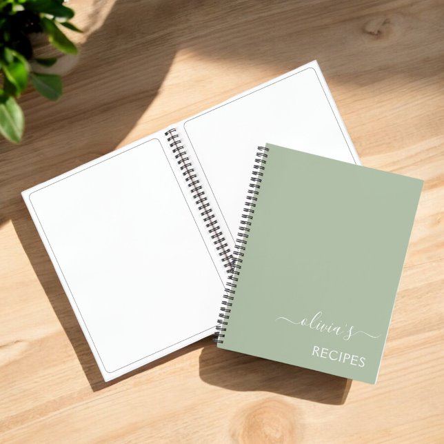 Livre de cuisine Recette Vert Sage Girly Monogramm (Créateur téléchargé)
