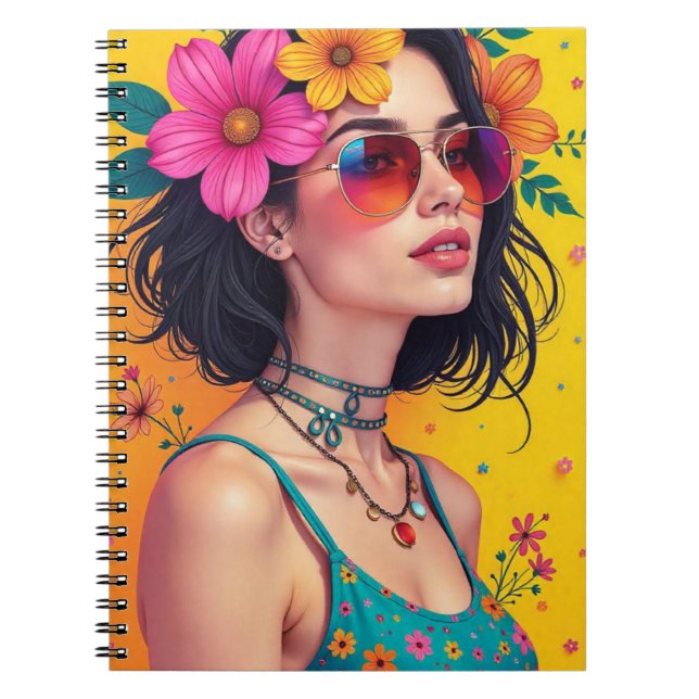 Livre de notes spirales avec design floral (Devant)