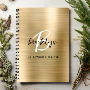 Livre de recettes à monogramme en métal brossé or