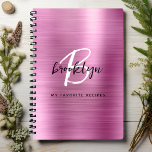Livre de recettes à monogramme en métal brossé ros