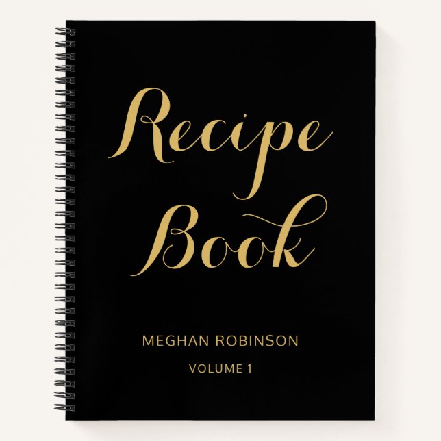 Livre de recettes à monogramme noir et or féminin (Devant)