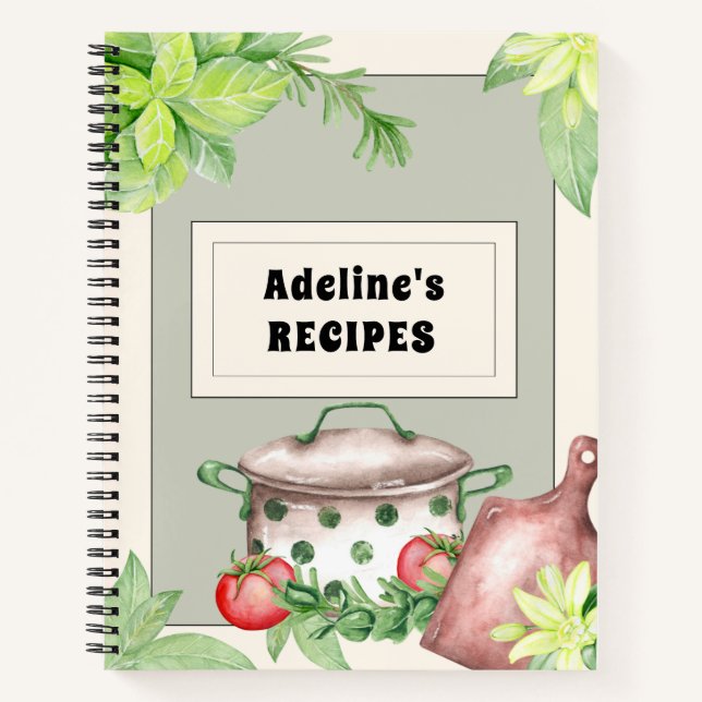 Livre de recettes à remplir en crème et vert (Devant)