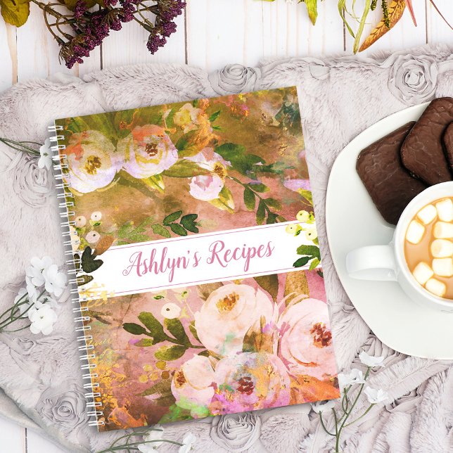 Livre de recettes aquarelle florale rose vintage (Créateur téléchargé)