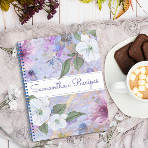 Livre de recettes, aquarelle florale violette vint