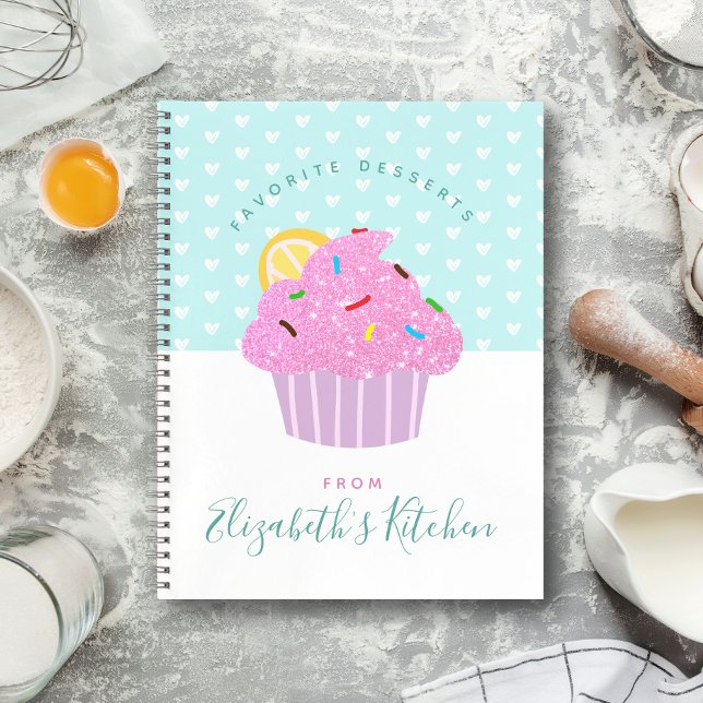 Livre de recettes cupcake rose coeur doux turquois (Choose from 3 color combos!)