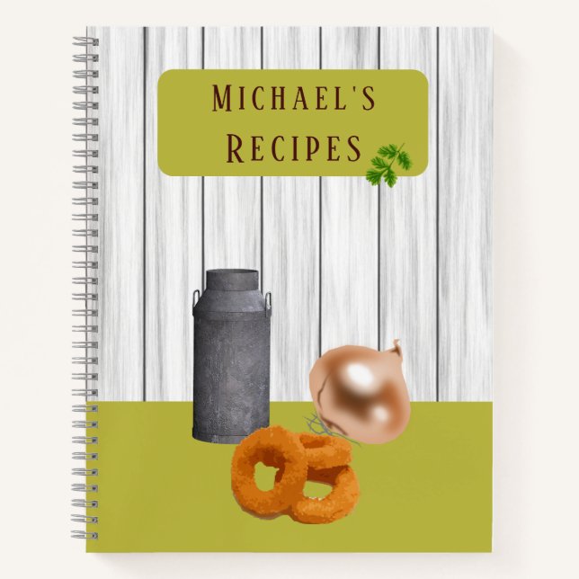 Livre de recettes de cuisine rustique avec nom (Devant)