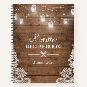 Livre de recettes de dentelle en bois rustique