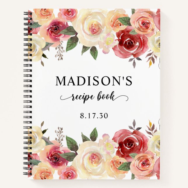 Livre de recettes de douche d'aquarelle rose pâle  (Devant)