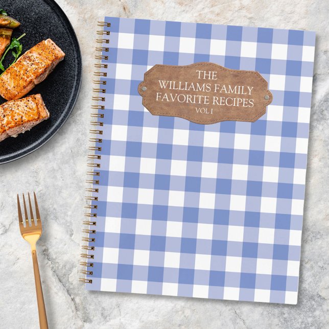 Livre de Recettes de Famille Rustique Bleu Gingham (In situ)