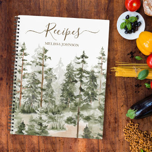Livre de recettes de la forêt verte aquarelle