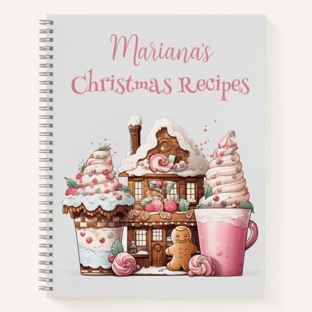 Livre de recettes de pain d'épices de Noël rose (Devant)