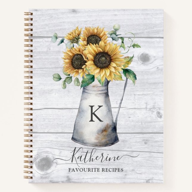 Livre de recettes de tournesol à monogramme rustiq (Devant)