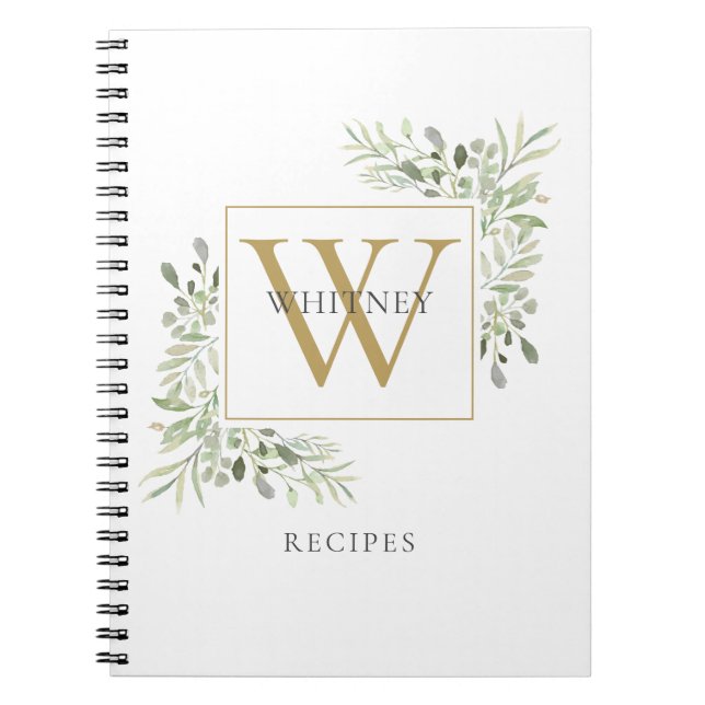 Livre de recettes de verdure à monogramme doré élé (Devant)