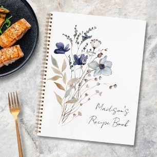 Livre de recettes élégant hiver bleu marine fleur