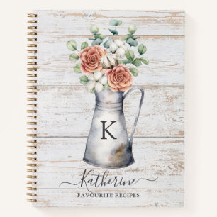 Livre de recettes en coton rose monogramme rustiqu