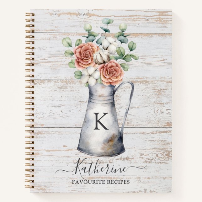 Livre de recettes en coton rose monogramme rustiqu (Devant)