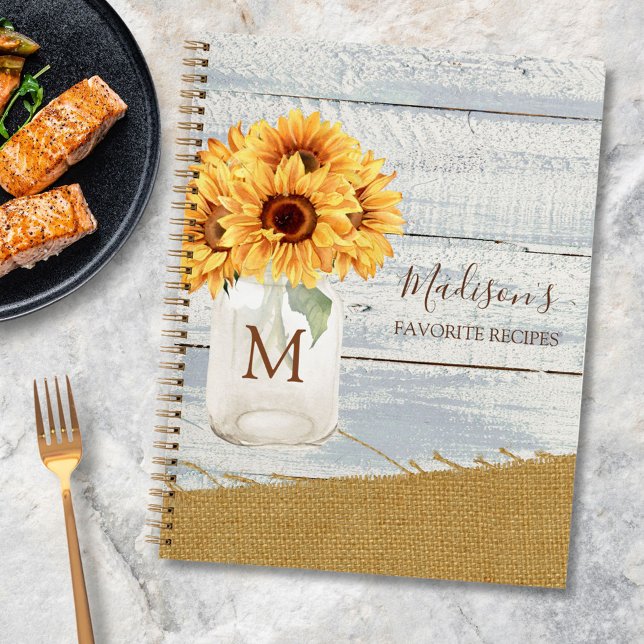 Livre de recettes en pot Mason tournesol aquarelle (In situ)